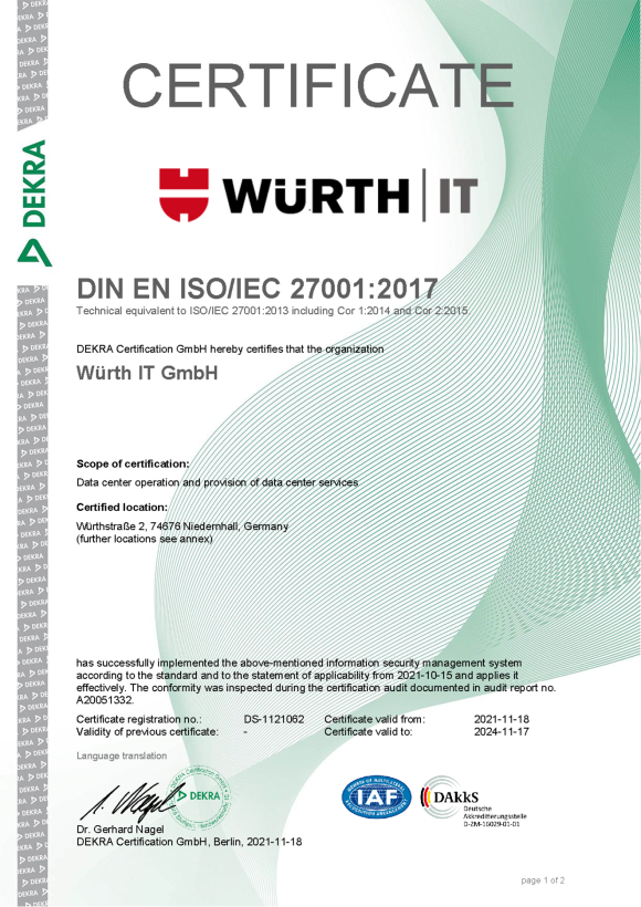 Certificate ISO 27001